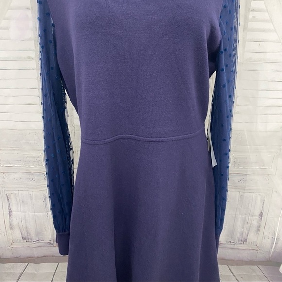 Eliza J XXL 2XL Blue Mock Neck Long Sheer Sleeve Knit Fit & Flare Sweater Dress - Picture 4 of 14